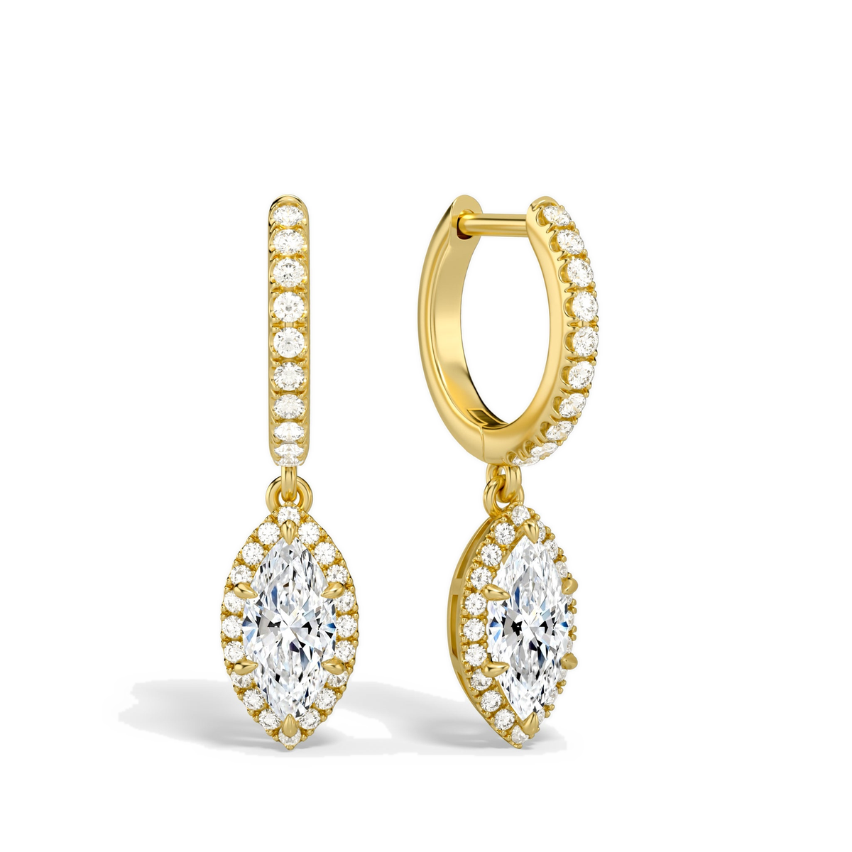 Bellamy Marquise Luxe Drop Huggie Hoop Lab-Grown Diamond Earrings in 14K Yellow Gold, front view