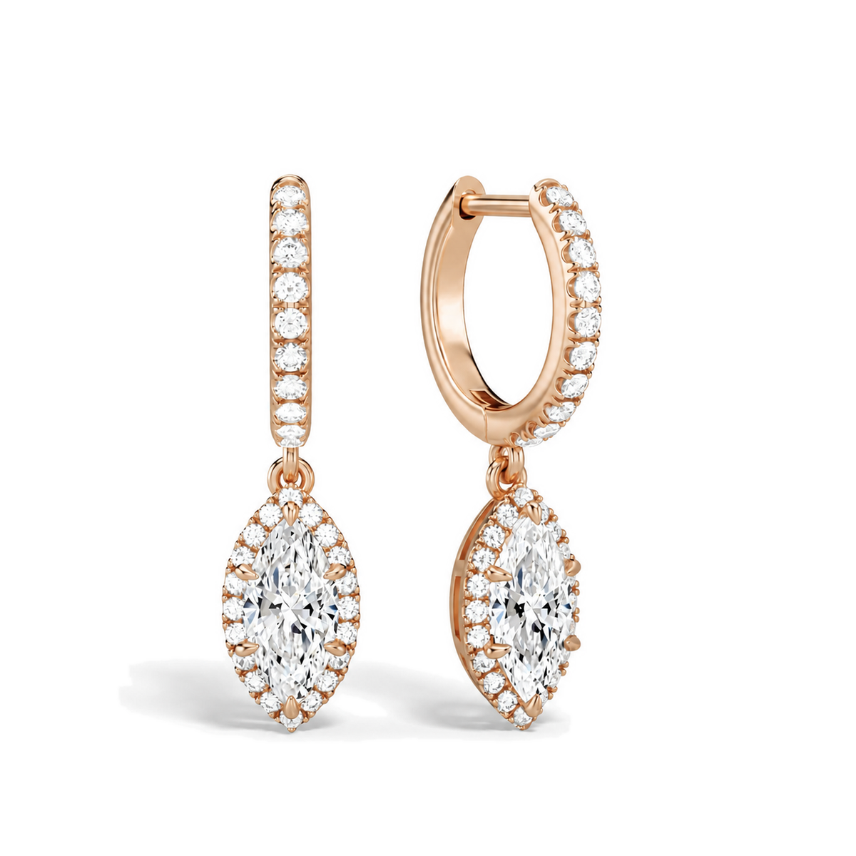 Bellamy Marquise Luxe Drop Huggie Hoop Lab-Grown Diamond Earrings in 14K Rose Gold, front view