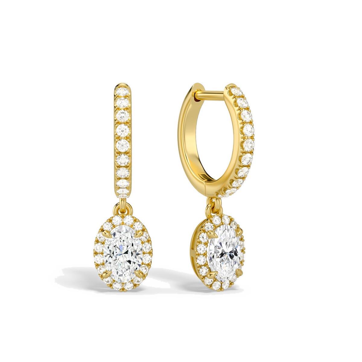 Bellamy Oval Luxe Drop Huggie Hoop Lab-Grown Diamond Earrings in 14K Yellow Gold, front view