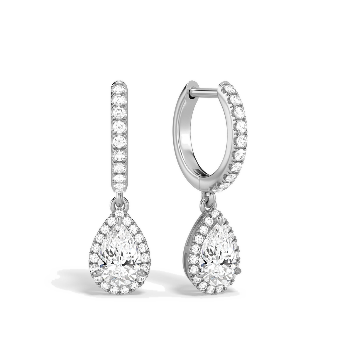Bellamy Pear Luxe Drop Huggie Hoop Lab-Grown Diamond Earrings in 18K White Gold, front view