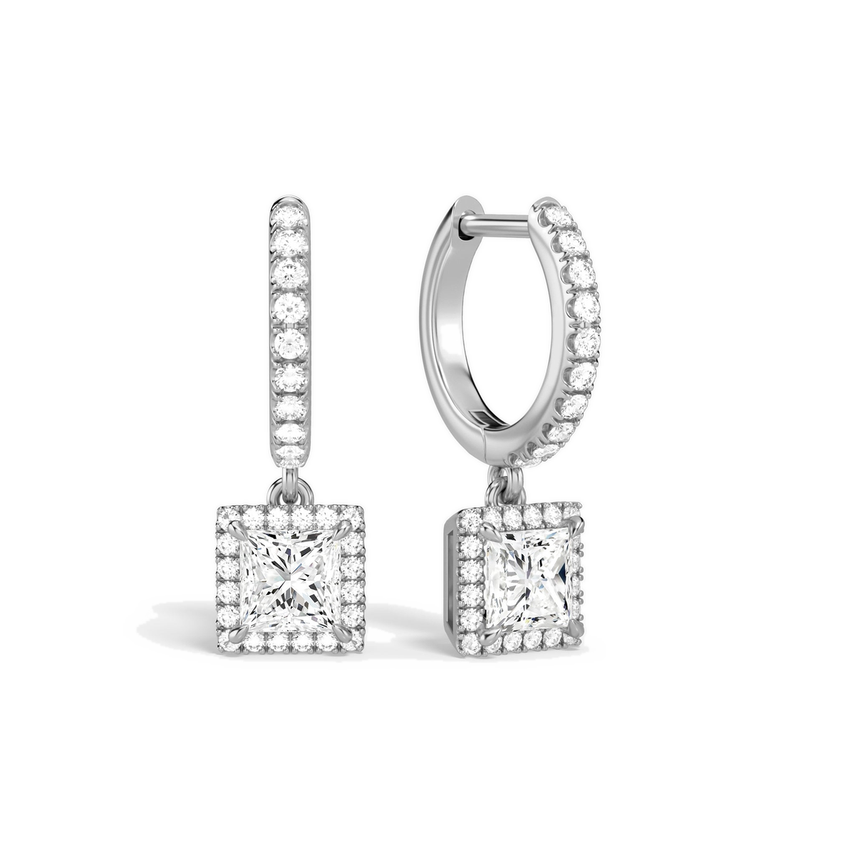 Bellamy Princess Luxe Drop Huggie Hoop Lab-Grown Diamond Earrings in 14K White Gold, front view