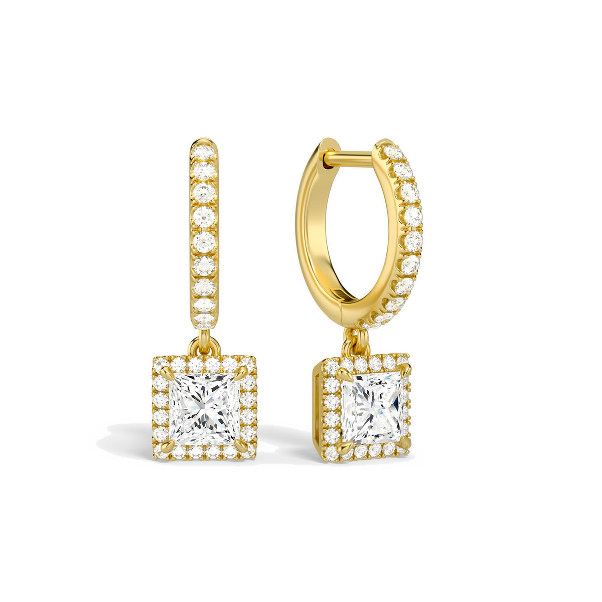 Bellamy Princess Luxe Drop Huggie Hoop Lab-Grown Diamond Earrings in 14K Yellow Gold, front view