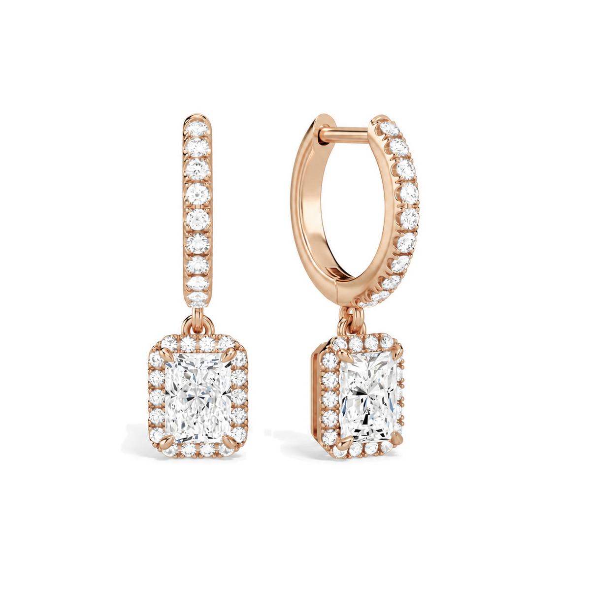 Bellamy Radiant Luxe Drop Huggie Hoop Lab-Grown Diamond Earrings in 14K Rose Gold, front view