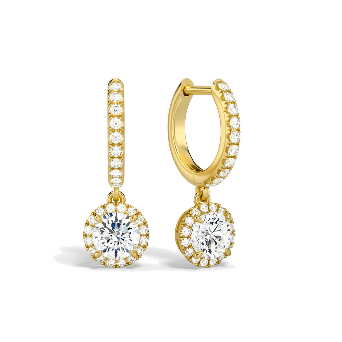 Bellamy Round Luxe Drop Huggie Hoop Lab-Grown Diamond Earrings in 14K Yellow Gold, front view