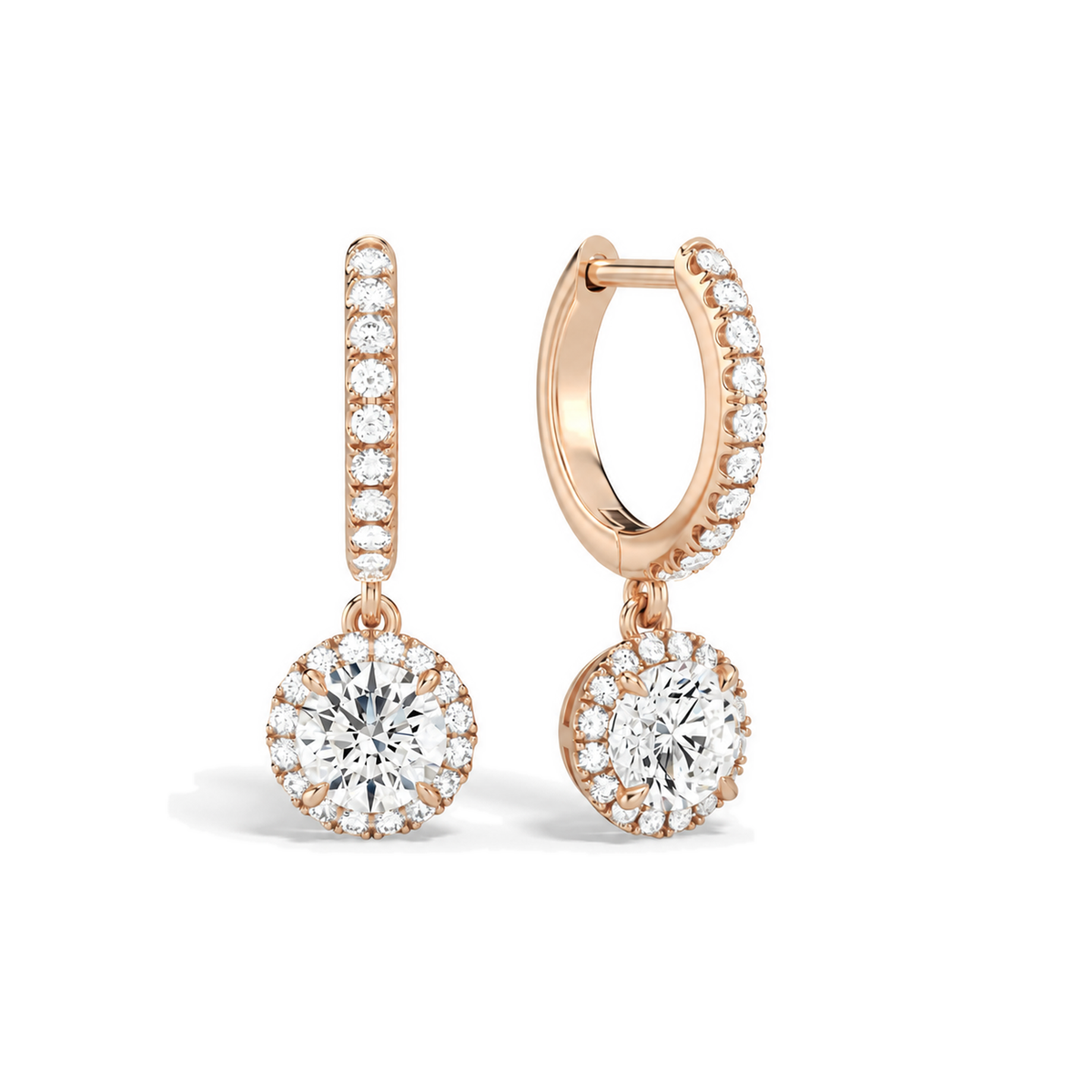 Bellamy Round Luxe Drop Huggie Hoop Lab-Grown Diamond Earrings in 14K Rose Gold, front view