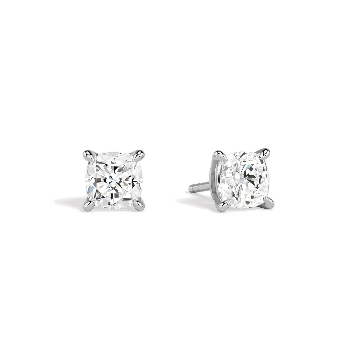 Eira Cushion Solitaire 4-Prong Lab-Grown Diamond Stud Earrings in Platinum, front view
