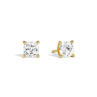 Eira Cushion Solitaire 4-Prong Lab-Grown Diamond Stud Earrings in 14K Yellow Gold, front view