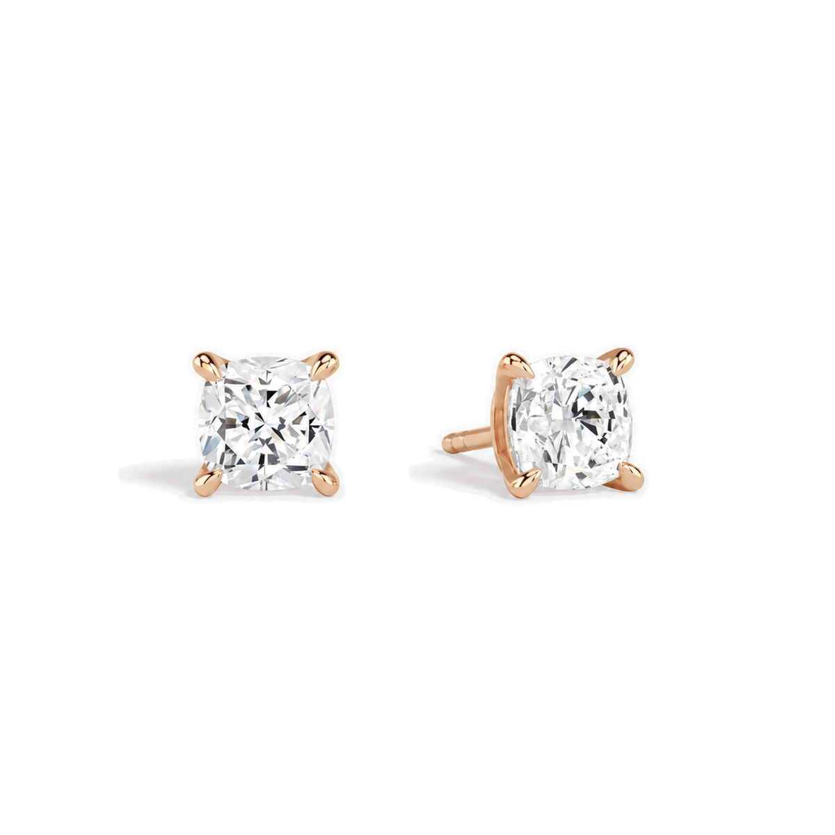 Eira Cushion Solitaire 4-Prong Lab-Grown Diamond Stud Earrings in 14K Rose Gold, front view