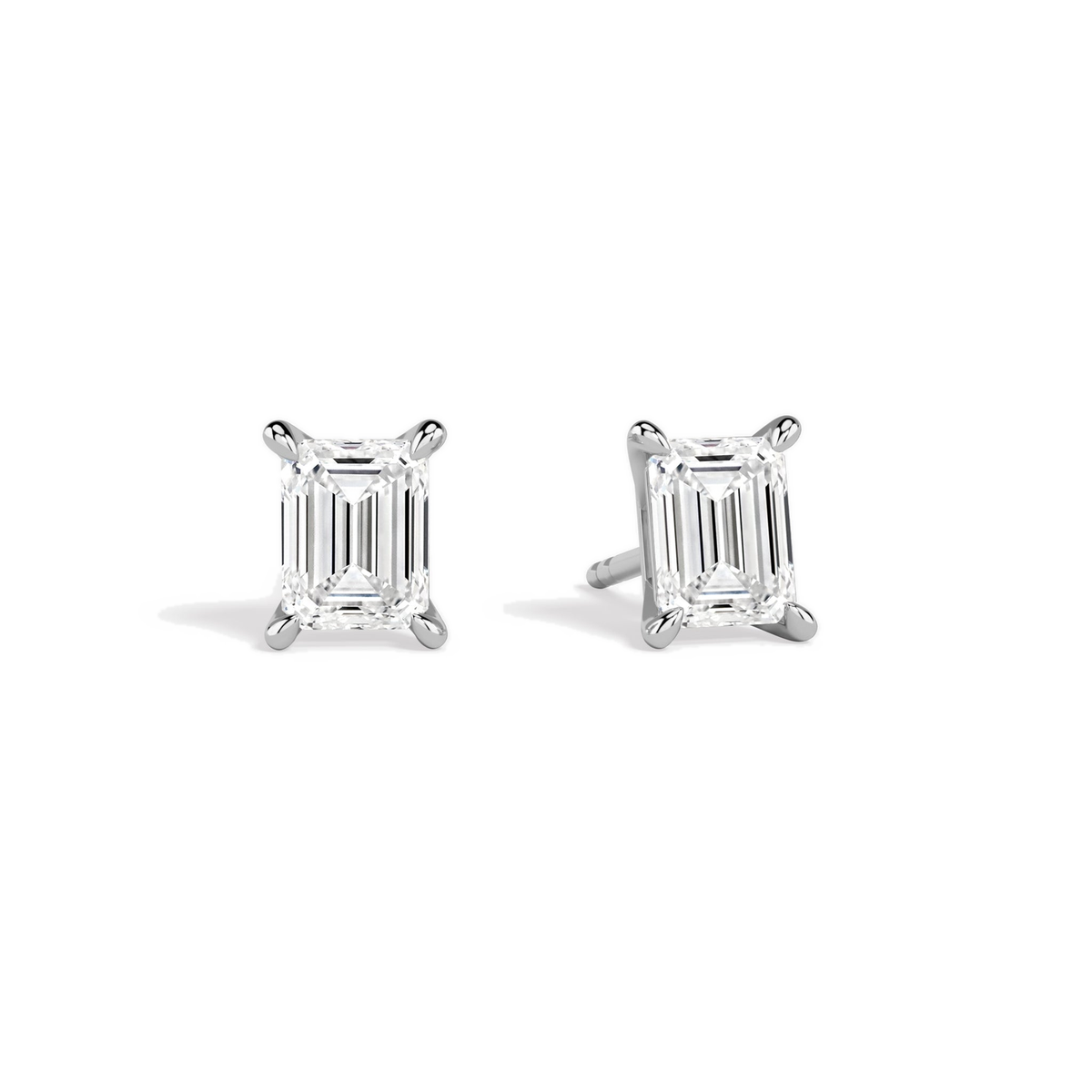 Eira Emerald Solitaire 4-Prong Lab-Grown Diamond Stud Earrings in Platinum, front view