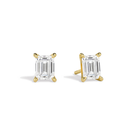 Eira Emerald Solitaire 4-Prong Lab-Grown Diamond Stud Earrings in 14K Yellow Gold, front view