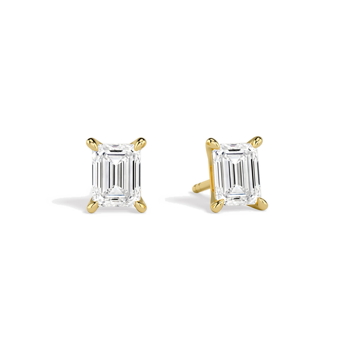 Eira Emerald Solitaire 4-Prong Lab-Grown Diamond Stud Earrings in 14K Yellow Gold, front view