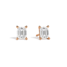Eira Emerald Solitaire 4-Prong Lab-Grown Diamond Stud Earrings in 14K Rose Gold, front view