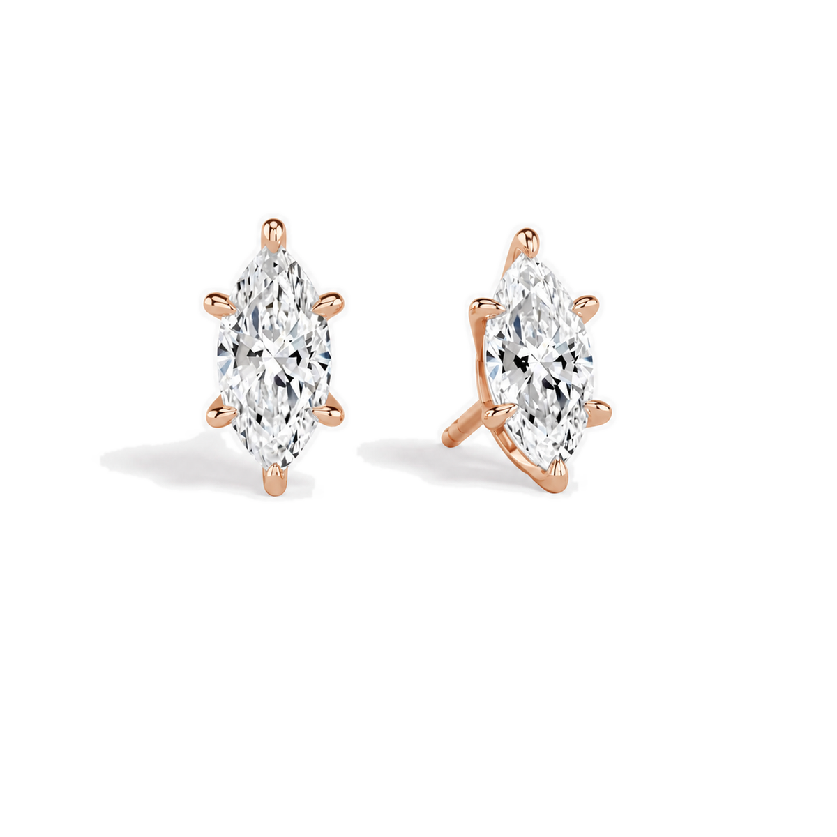 Eira Marquise Solitaire 4-Prong Lab-Grown Diamond Stud Earrings in 14K Rose Gold, front view
