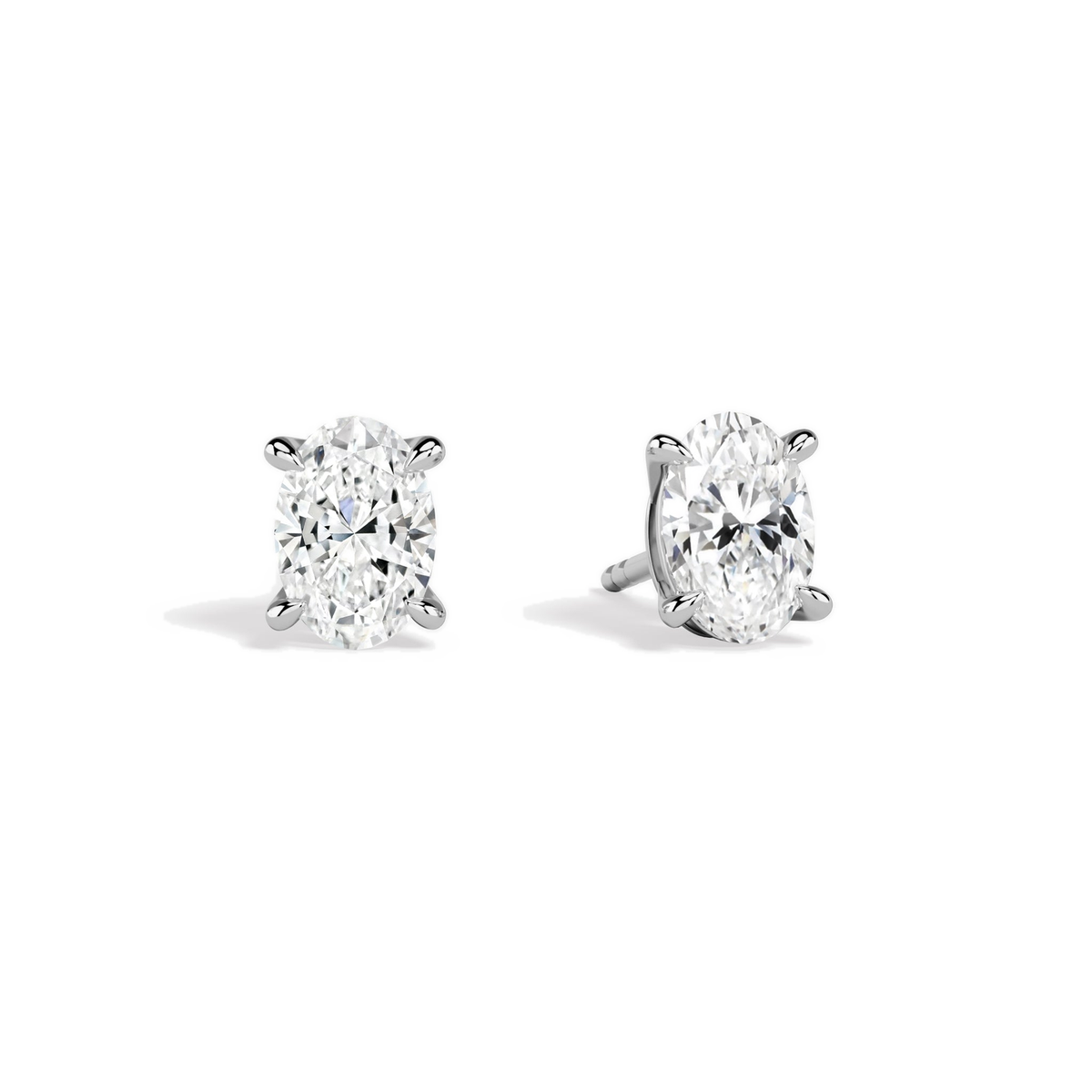 Eira Oval Solitaire 4-Prong Lab-Grown Diamond Stud Earrings in 14K White Gold, front view