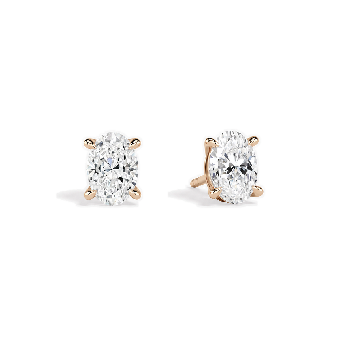 Eira Oval Solitaire 4-Prong Lab-Grown Diamond Stud Earrings in 14K Rose Gold, front view