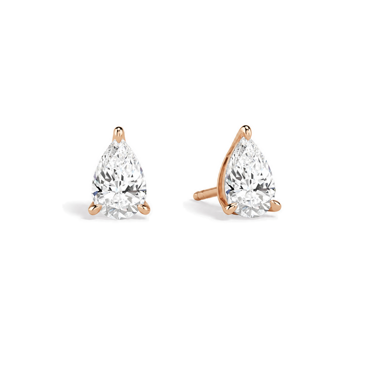 Eira Pear Solitaire 4-Prong Lab-Grown Diamond Stud Earrings in 14K Rose Gold, front view