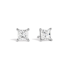 Eira Princess Solitaire 4-Prong Lab-Grown Diamond Stud Earrings in 18K White Gold, front view