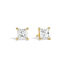 Eira Princess Solitaire 4-Prong Lab-Grown Diamond Stud Earrings in 18K Yellow Gold, front view