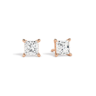 Eira Princess Solitaire 4-Prong Lab-Grown Diamond Stud Earrings in 14K Rose Gold, front view