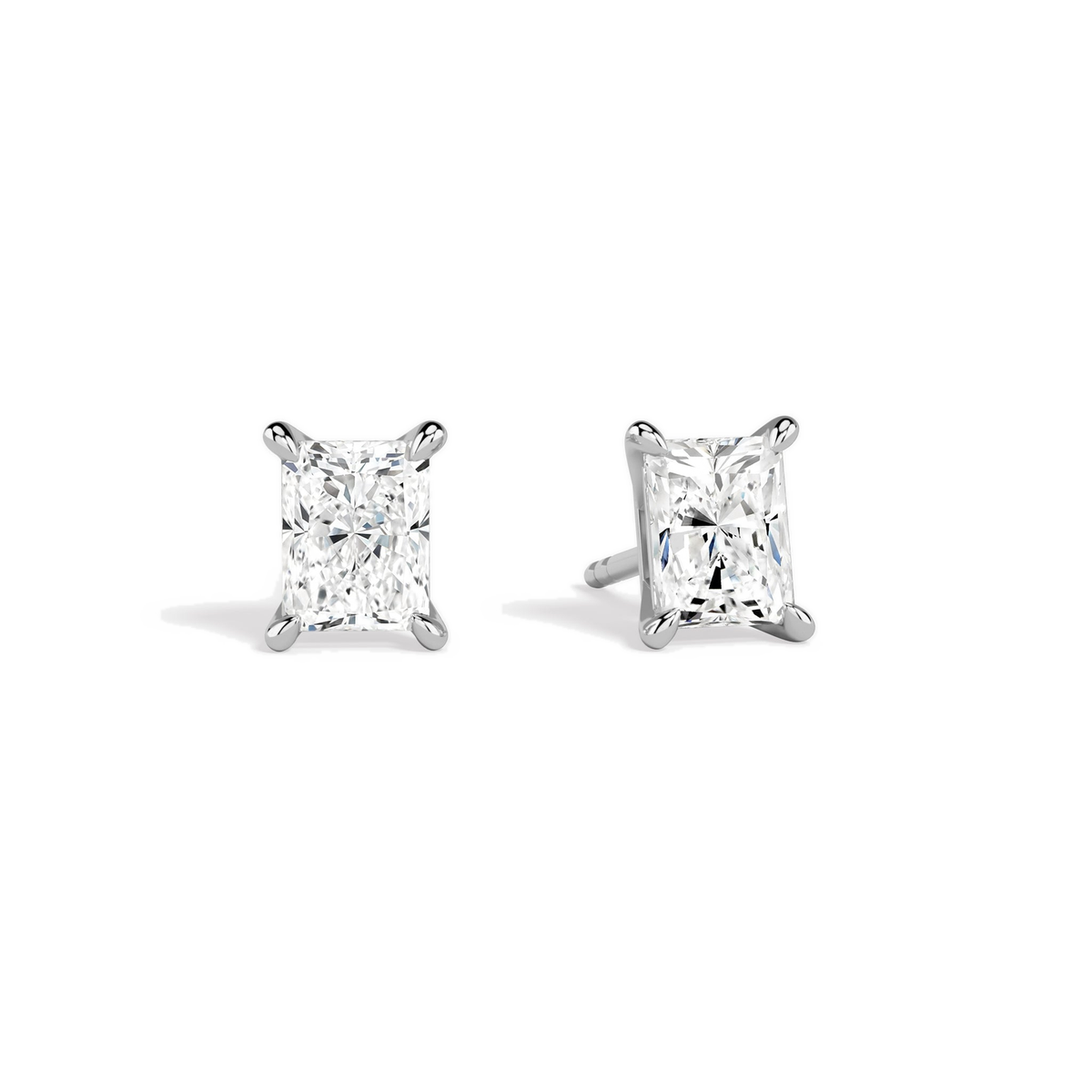 Eira Radiant Solitaire 4-Prong Lab-Grown Diamond Stud Earrings in Platinum, front view
