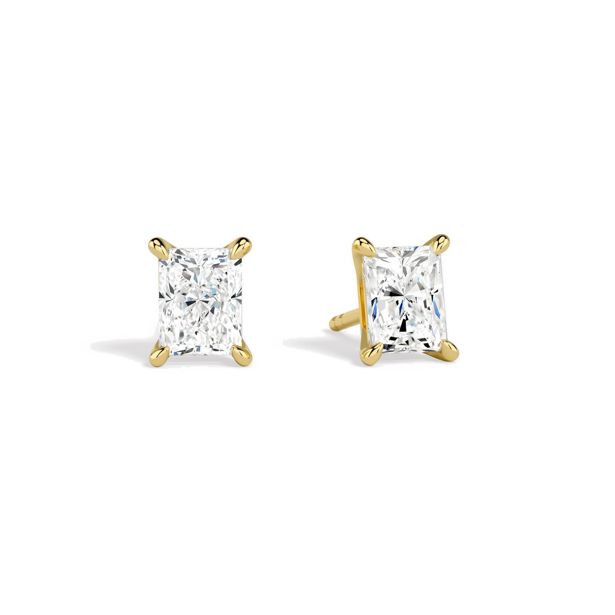 Eira Radiant Solitaire 4-Prong Lab-Grown Diamond Stud Earrings in 14K Yellow Gold, front view