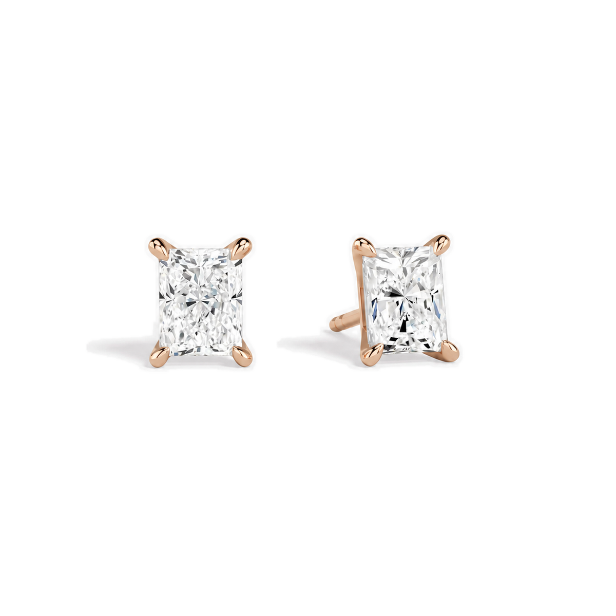 Eira Radiant Solitaire 4-Prong Lab-Grown Diamond Stud Earrings in 14K Rose Gold, front view
