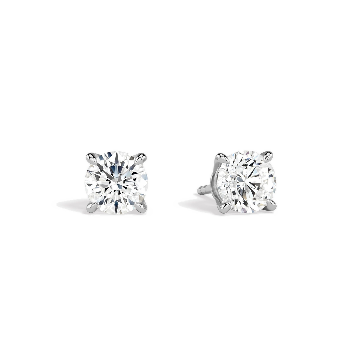 Eira Round Solitaire 4-Prong Lab-Grown Diamond Stud Earrings in 18K White Gold, front view