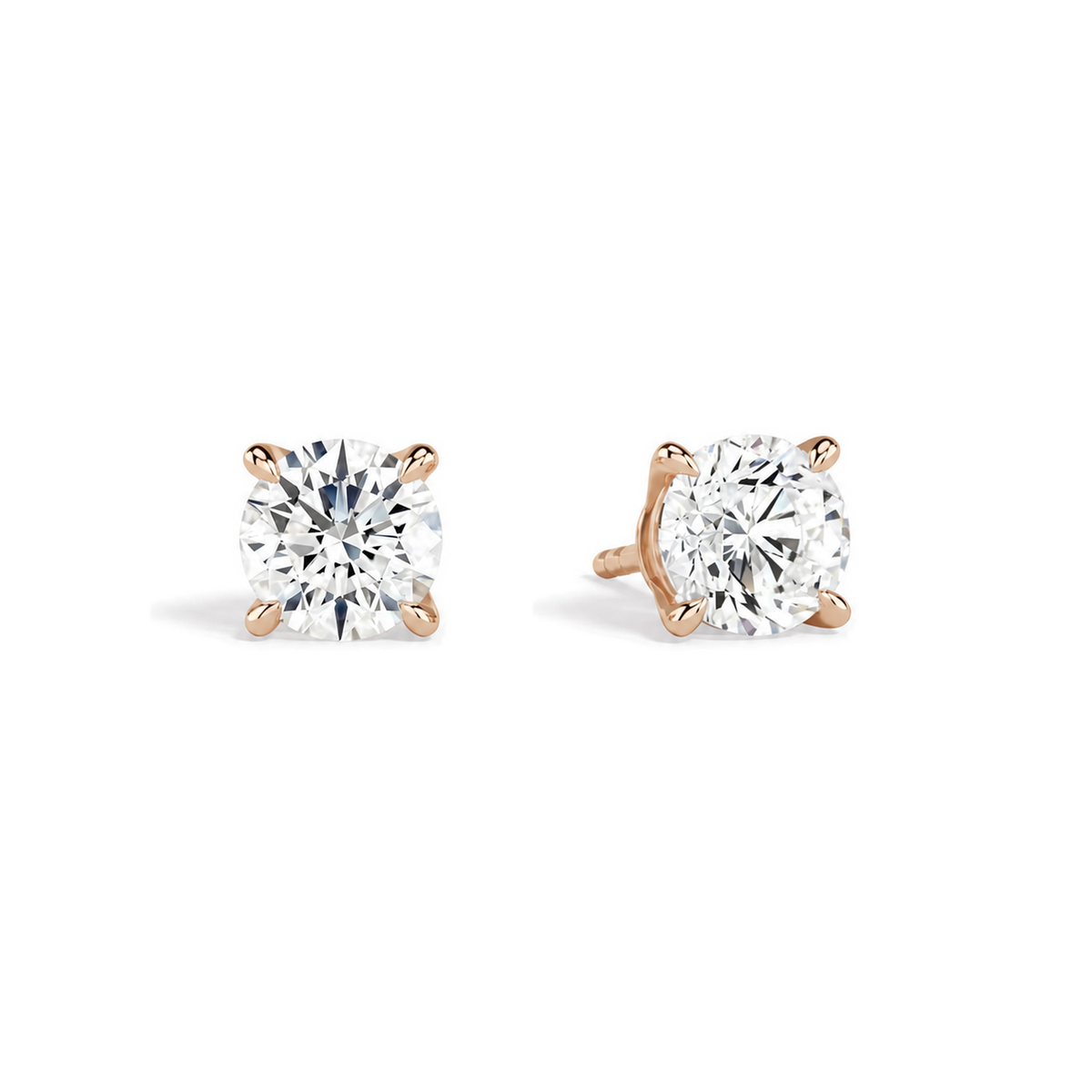 Eira Round Solitaire 4-Prong Lab-Grown Diamond Stud Earrings in 14K Rose Gold, front view