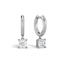 Cerelia Asscher Solitaire Drop Huggie Hoop Lab-Grown Diamond Earrings in 14K White Gold, front view