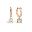 Cerelia Asscher Solitaire Drop Huggie Hoop Lab-Grown Diamond Earrings in 14K Rose Gold, front view