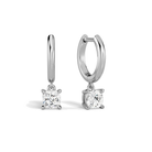 Cerelia Cushion Solitaire Drop Huggie Hoop Lab-Grown Diamond Earrings in 14K White Gold, front view