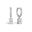 Cerelia Emerald Solitaire Drop Huggie Hoop Lab-Grown Diamond Earrings in 18K White Gold, front view