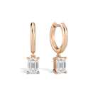Cerelia Emerald Solitaire Drop Huggie Hoop Lab-Grown Diamond Earrings in 14K Rose Gold, front view