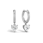 Cerelia Heart Solitaire Drop Huggie Hoop Lab-Grown Diamond Earrings in Platinum, front view