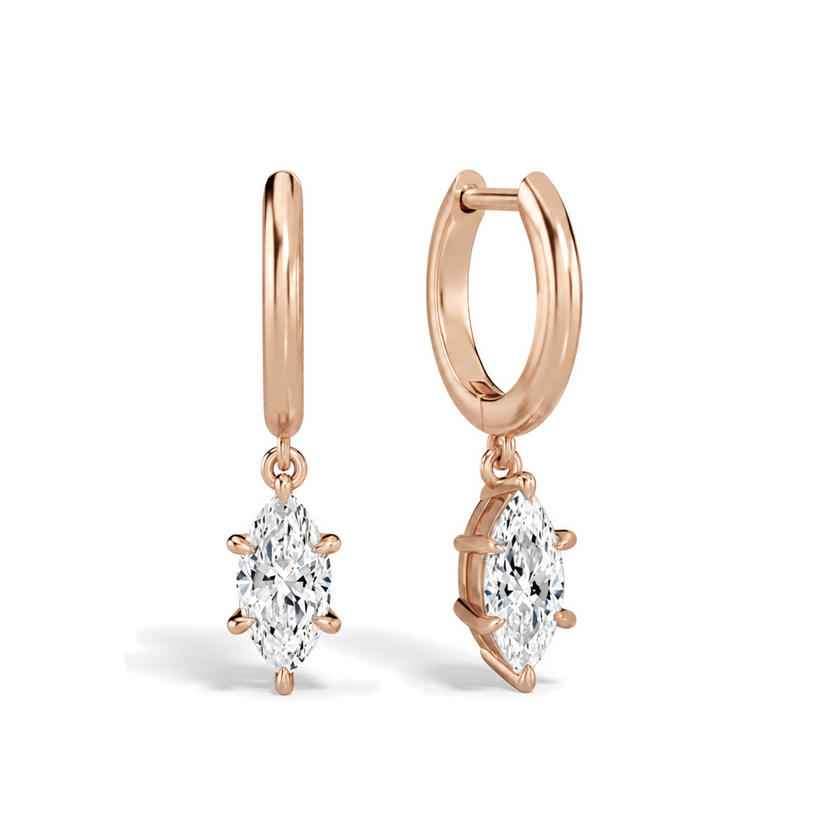 Cerelia Marquise Solitaire Drop Huggie Hoop Lab-Grown Diamond Earrings in 14K Rose Gold, front view