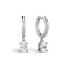Cerelia Oval Solitaire Drop Huggie Hoop Lab-Grown Diamond Earrings in 18K White Gold, front view