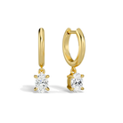 Cerelia Oval Solitaire Drop Huggie Hoop Lab-Grown Diamond Earrings in 14K Yellow Gold, front view