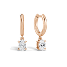 Cerelia Oval Solitaire Drop Huggie Hoop Lab-Grown Diamond Earrings in 14K Rose Gold, front view