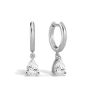 Cerelia Pear Solitaire Drop Huggie Hoop Lab-Grown Diamond Earrings in Platinum, front view