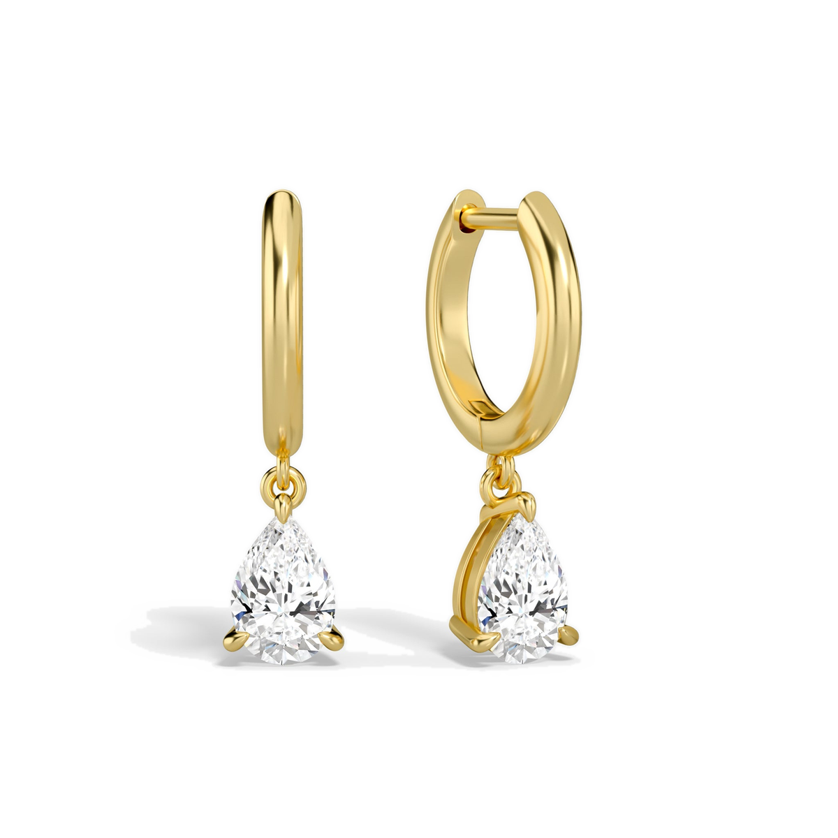 Cerelia Pear Solitaire Drop Huggie Hoop Lab-Grown Diamond Earrings in 18K Yellow Gold, front view