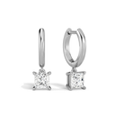 Cerelia Princess Solitaire Drop Huggie Hoop Lab-Grown Diamond Earrings in 14K White Gold, front view