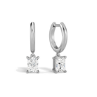 Cerelia Radiant Solitaire Drop Huggie Hoop Lab-Grown Diamond Earrings in Platinum, front view