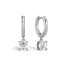 Cerelia Round Solitaire Drop Huggie Hoop Lab-Grown Diamond Earrings in 18K White Gold, front view