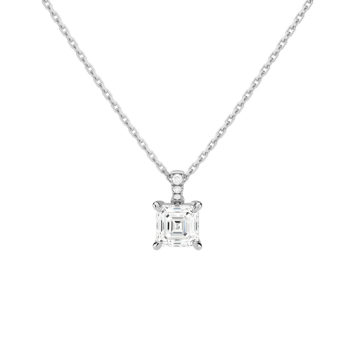 Maeva Asscher Accented Bail Lab-Grown Diamond Pendant Necklace in 14K White Gold, front view