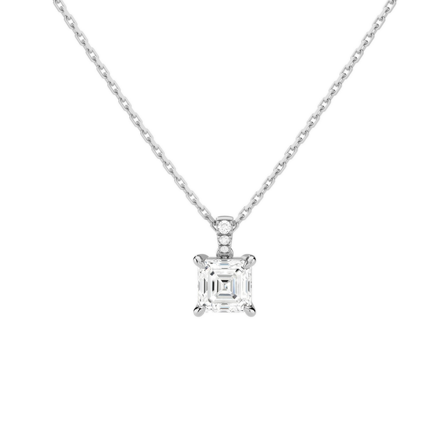 Maeva Asscher Accented Bail Lab-Grown Diamond Pendant Necklace in 14K White Gold, front view