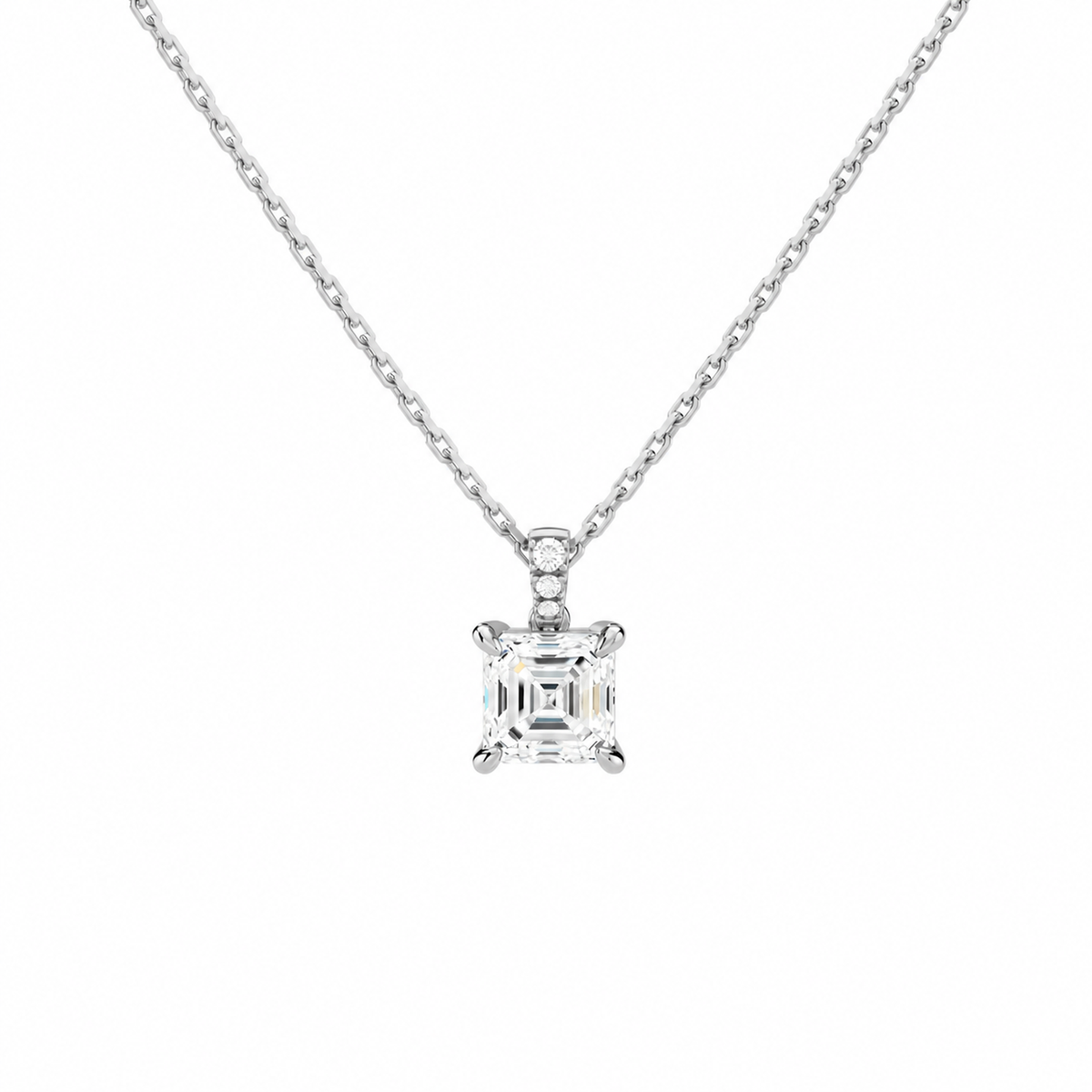 Maeva Asscher Accented Bail Lab-Grown Diamond Pendant Necklace in 14K White Gold, front view