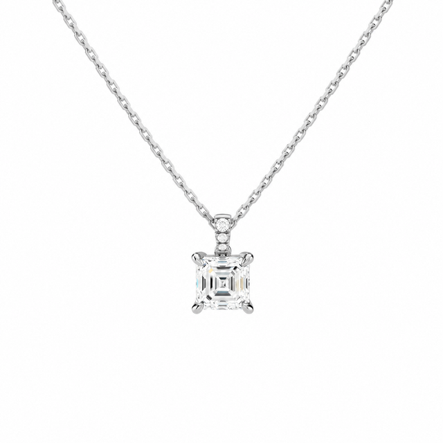 Maeva Asscher Accented Bail Lab-Grown Diamond Pendant Necklace in 14K White Gold, front view