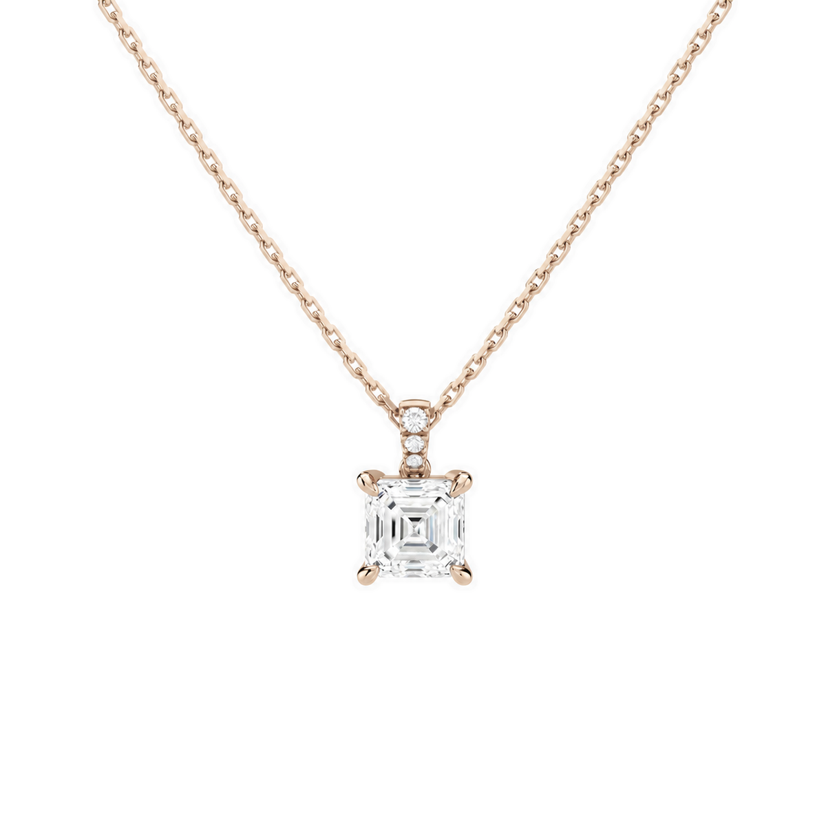Maeva Asscher Accented Bail Lab-Grown Diamond Pendant Necklace in 14K Rose Gold, front view