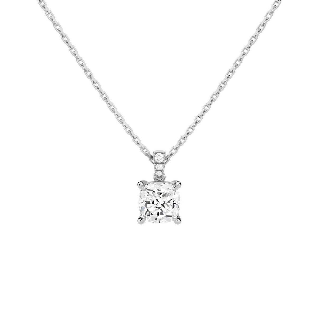 Maeva Cushion Accented Bail Lab-Grown Diamond Pendant Necklace in 14K White Gold, front view