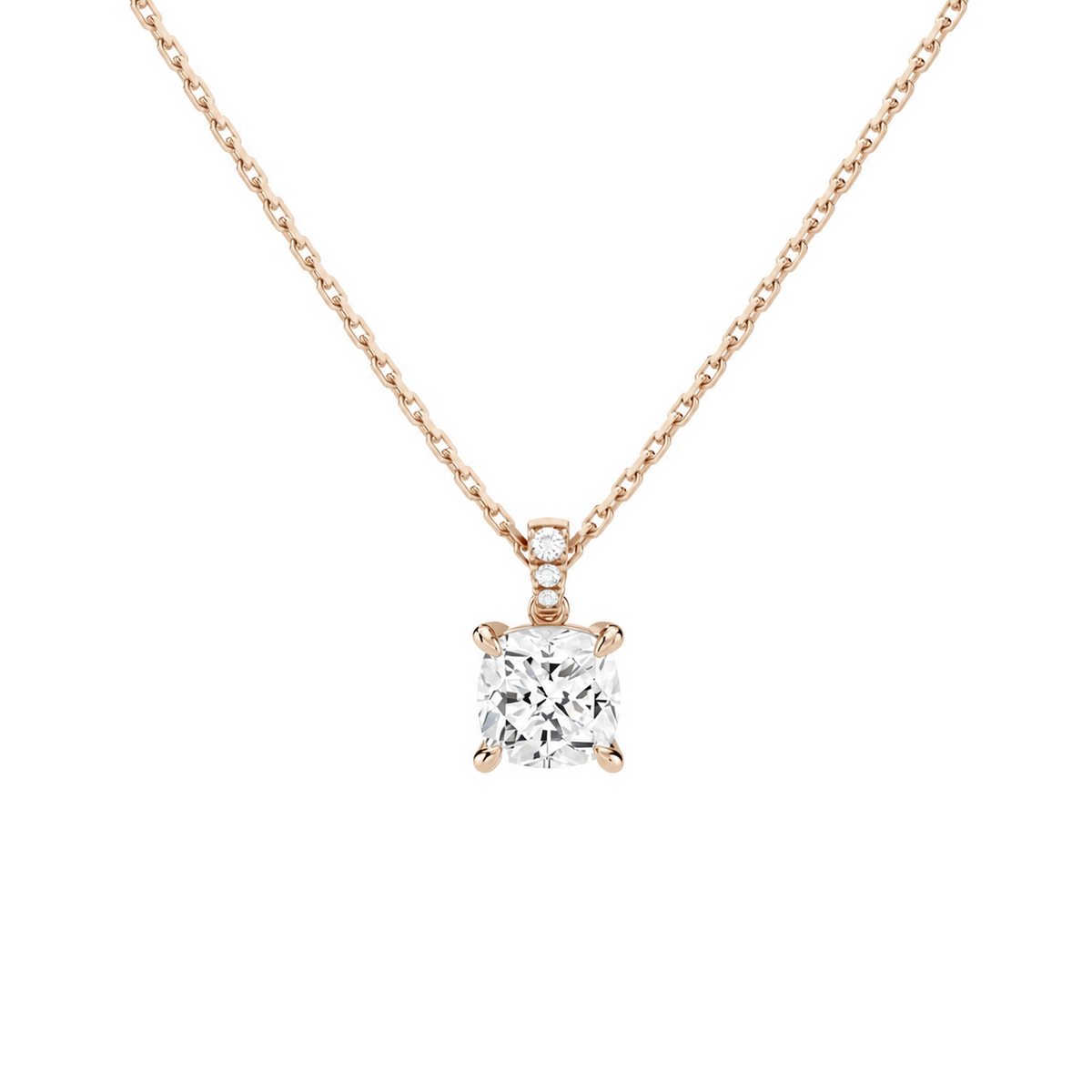 Maeva Cushion Accented Bail Lab-Grown Diamond Pendant Necklace in 14K Rose Gold, front view